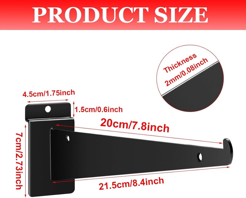 ALISWAT 10Pcs Heavy Duty Slatwall Knife Shelf Bracket, 8 inch Metal Shelf Bracket for Slat Wall, Black Slatwall Accessories with Lip, Gridwall Brackets Hooks for Slatwall Panels Shelf Display Home Commercial - Image 2